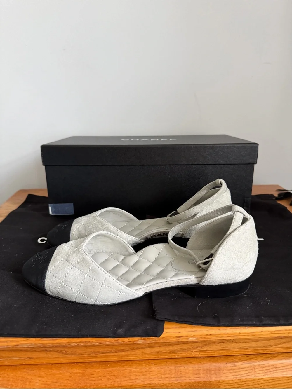 Chanel Mary Jane Suede Ballet Flats Size EU 36.5